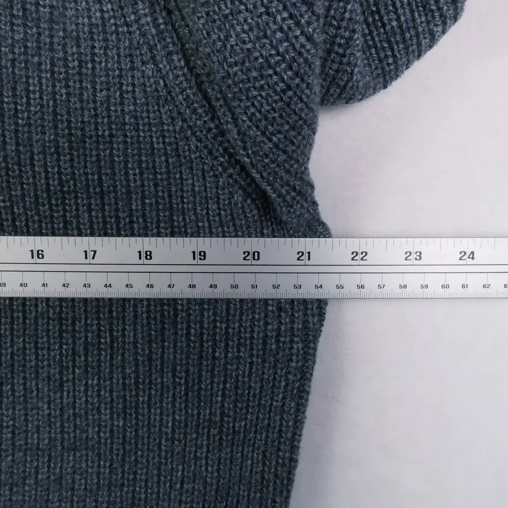 J.Crew Cotton Button Front Cardigan Size M High Mock Neck Blue Knit Reimagined
